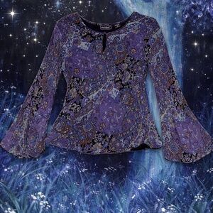 Blue-Purple Paisley Bell-Sleeve Top